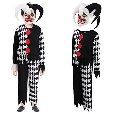 Barns Paha Klovni Cosplay-asu Halloween-juhliin Hieno Pukeutumispuvun Hyppyasu + Maski + Päällinen Setti 7-9 Years