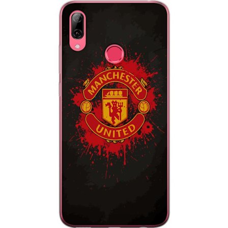 Kompatibelt Mobildeksel til Huawei Huawei Y7 (2019) Manchester United logo i rød og gul farge med røff sportslig bakgrunn
