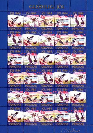 Færøerne - Julemærkeark 1984 - Takket - Ufoldet