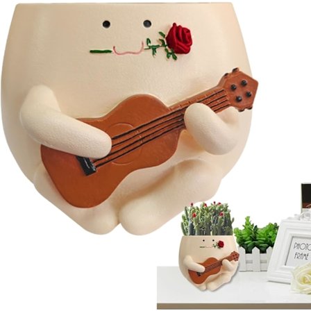 Ukulele sukkulent blomsterpotte kontorstudie dekorasjon gitar kreativ søt grønn plante ornamenter