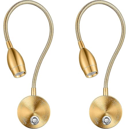 Dimbara LED-läslampor, väggmonterade läslampor för sänggavel, flexibel svanhals med touch-dimmer, 3 färglägen, 2-pack