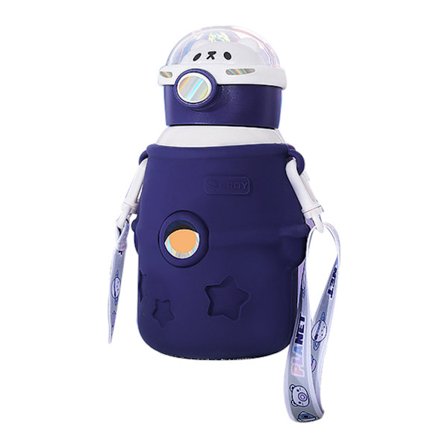 500 ml blå vakuumisolert krus i rustfritt stål med lokk og sugerør for barn