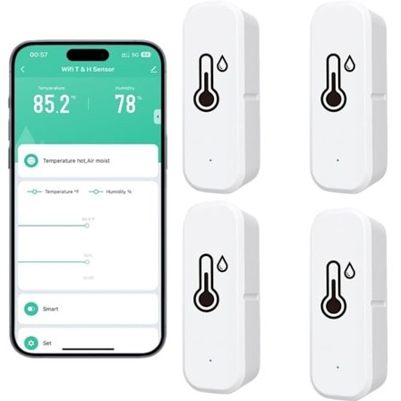 Lollanda WiFi Termometer och Hygrometer med Datalagringsfunktion – Trådlös Temperatur- och Fuktighetsmätare, Smart Sensor för APP-kontroll 4-pack