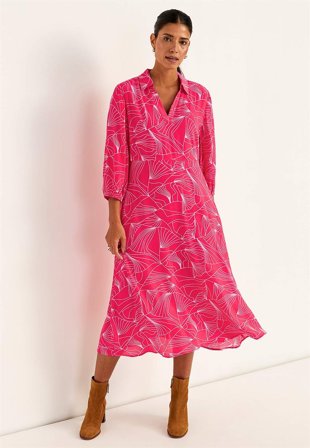 Cellbes of Sweden - Vævet kjole med lommer i cerise / mønstret til damer i størrelse 38/40