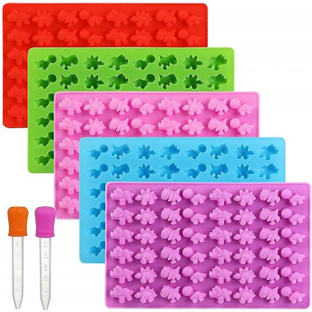5-pakning 48-hulrom Mini Dinosaur Silikon Godteriformer/Drage Gummibjørnform, Non-stick Gummigodteri Sjokolade Gelatinbrett kompatibel Sjokolade, 