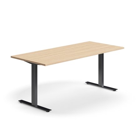 Schreibtisch QBUS, 1800x800 mm, T-Fuß-Gestell, schwarz/Eiche