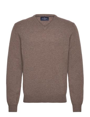 Lambswool V Neck Tops Knitwear V-necks Brown Hackett London