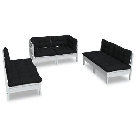 Vidaxl Loungegrupp Med Dynor 6 Delar Massiv Furu Vit