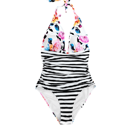 Djup V-hals rygglös One Piece baddräkt Sexig rygglös rem