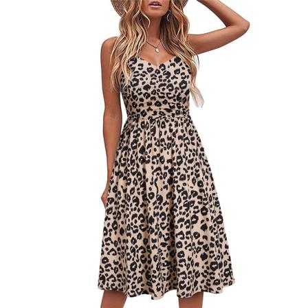 Lady Plisserad Sling Print Midiklänning A-line Klänning Elegant Mode