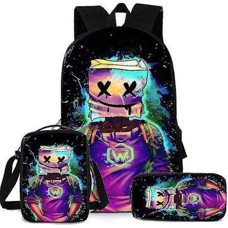 Marshmallow Skole Ryggsekk 3-delt sett, Ungdom Dj Musikkveske Stilig og Praktisk Skoleveske for Tenåringer og Studenter (FMY)