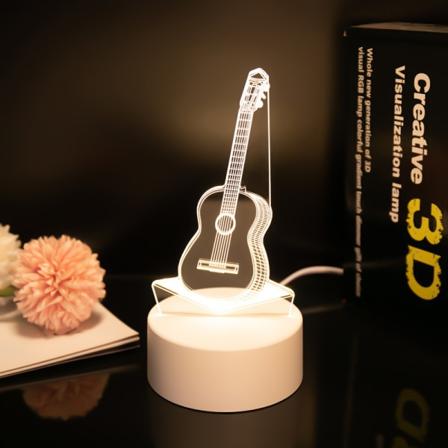 3D Mini nattlampe Kreativ berøringsaktivert akryl bordlampe nattlys Aktivitetsgave Guitar