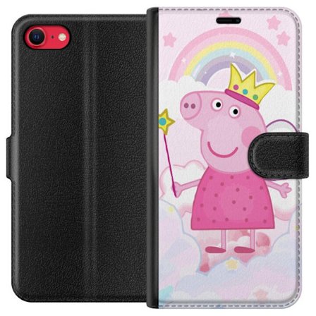 Kompatibelt Lommeboketui til Apple iPhone SE (2020) Peppa Pig prinsessmotiv med krone, vinger og regnbue, eventyrlystne barnillustrasjon på skybakgru