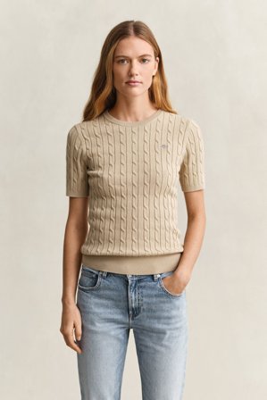 GANT Damen Zopfstrick Kurzarmpullover (M) Beige