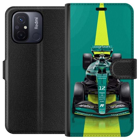 Yhteensopiva Lompakkokotelo Xiaomi Xiaomi Redmi 12C Aston Martinin Formula 1 -auto vihreässä kilpailumuotoilussa, jossa on moderni studiosentuntma