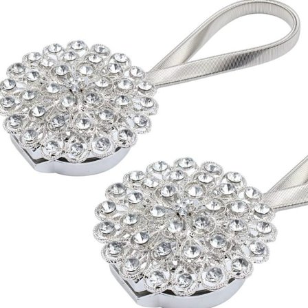 Magnetiske gardinholdere, [2 pakning] Magnetisk gardinspenne i rustfritt stål, Krystall Påfuglblomst Gardinholder - Sølv