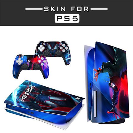 Klibbig hud - Kompatibel med PS5 - Dekal för att anpassa konsolen - Avtagbar vinylfilm - Matt satin HD-kvalitet (skiva, Spiderman Miles Morales02)