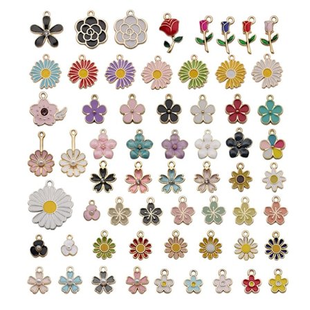 60 stk Blomster Charms Anheng Ørepynt Charms Emalje Charms Dangles