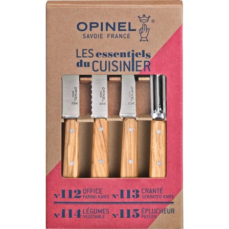 Opinel Boxes essentiel knivsett, oliventre' - 'Stål og tre