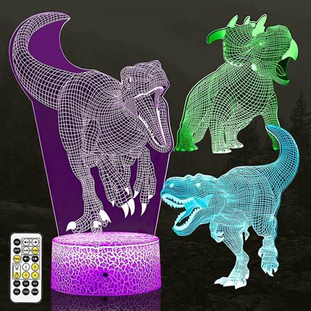 Shxx 3D Dinosaurie LED Nattlampa Barn Dinosaurie Optisk Illusion Lampa Tre Mönster & 16 Färgväxlande & Fjärrkontroll Dekorationslampa För Barn, Jul