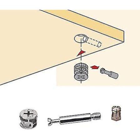 20 Sarjaa 3-in-1 Huonekalujen Liitäntäpaketteja, Tanko Pultit Kammat