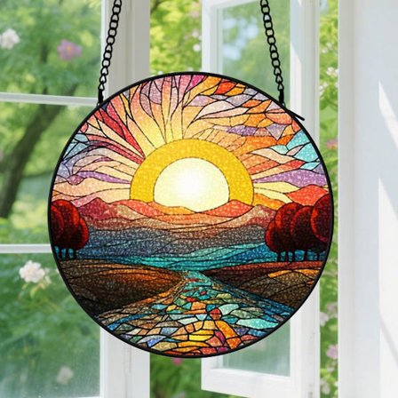 Solnedgång bergsväg Par Solfångare - Akrylfönsterhängen för äldre par, för Alla hjärtans dag, Jubileumspresent