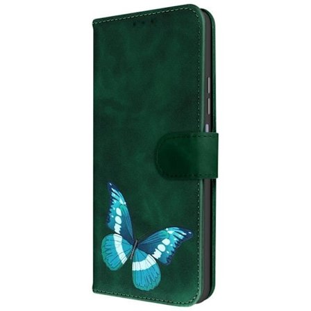 Grönt plånboksfodral i konstläder till Xiaomi Redmi Note 12, Butterfly Design
