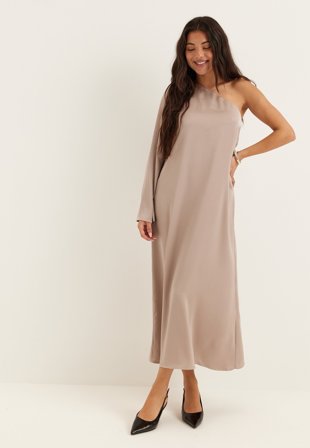 BUBBLEROOM - Satin One Shoulder Dress - Light nougat