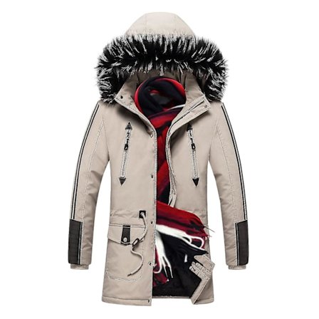 Herrejakke Hvit Plysjakke Vinter Bomullsjakke Hette Varmt Yttertøy Med Glidelås