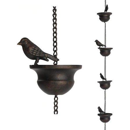 Mobile Birds On Cups Rain Chain 8 fot, Mobile Bird Outdoor Rain Chain Outdoor Decoration Hanging Chain