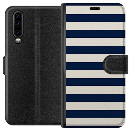 Kompatibelt Plånboksfodral till Huawei Huawei P30 marinblå vita ränder