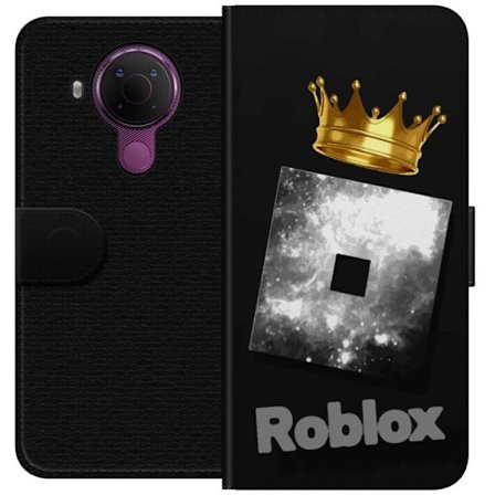 Kompatibelt Lommeboketui til Nokia Nokia 5.4 Minimalistisk svart og sølvfarget Roblox-symbol med gylden krone og luksuriøs gamer-estetikk på en mø