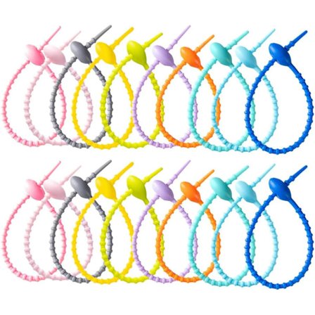 20 stycken färgglada silikonband, påse-klämmor, kabelband, brödband, återanvändbara gummiband, mångsidiga silikonband