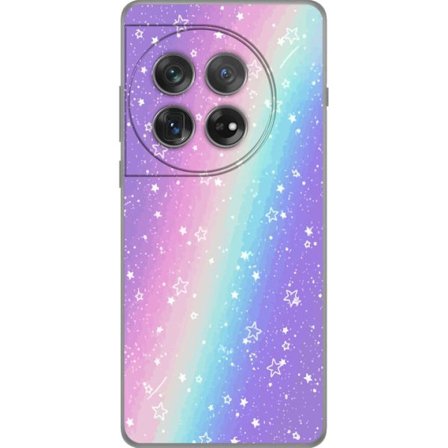 Kompatibelt Mobildeksel til OnePlus 12 Rainbow-farget pastellbakgrunn med hvite stjerner og gnistrende prikker i myk overgang