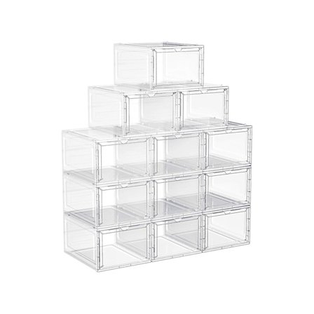 Rootz 12-osainen kenkälaatikon järjestäjä - Säilytyssäiliö - Pinottavat laatikot - PP- ja ABS-muovi - 27 cm x 34,5 cm x 19 cm