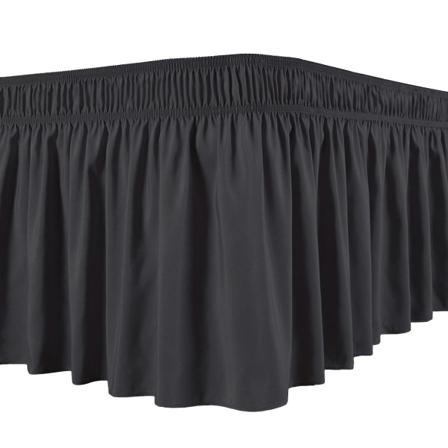 Sengeskjørt Silkeaktig Luksuriøst omslag rundt Sengeskjørt Easy Fit Uniform Ikke-falsende Volanger Elastisk[HSFff](S,Sort)