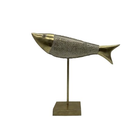 Kultainen polyresiinikalakoriste, 26x6x24cm