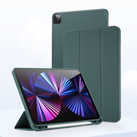 Etui til iPad Pro 2016 9.7" Midnatsgrøn Tri fold Læderrem Flydende Silikone Blød