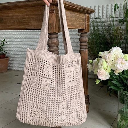 Strikkede skuldertasker Hæklet taske KHAKI