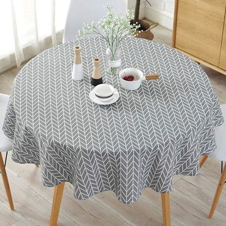 Nordic Style Tablecloth, Round Table Cloth for Round Tables, Dustproof Cotton and Linen Table Cover, Holiday Dinner Decoration (150X150cm)