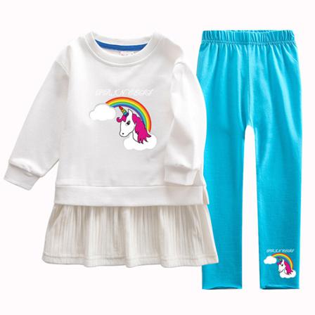 Tecknad Flickor Print Crew Neck Swing Baggy Våren Hösten Outfits