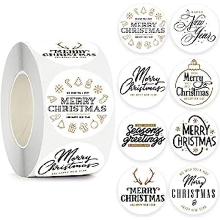 500 stk. God Jul klistremerker etiketter rull 1,5 tommer 8 design runde julemerker