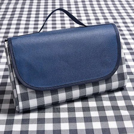 Suuri piknikviltti, 200 x 200 cm rantaviltti, vedenpitävä pohja, konepestävä ja kokoontaitettava (siniruudullinen)