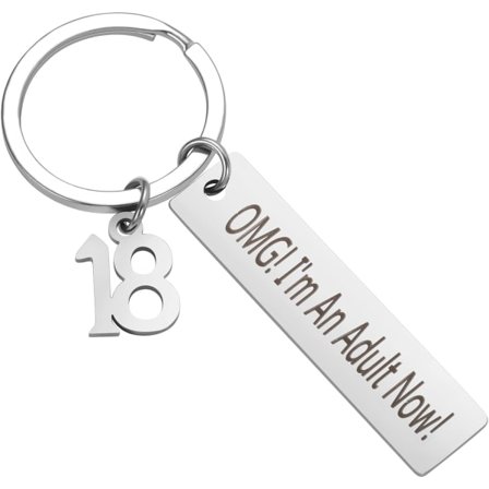 18-års fødselsdags nøglering, rustfrit stål OMG! Jeg er voksen nu! Nøglering, Bar Mitzvah gave nøglering, 18-års gave nøglering for - høj kvalitet