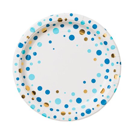 Design House 95 Papperstallrik rund 23cm, 8st, Blå prickar med guldfolie Partytillbehör Flerfärgad ONESIZE