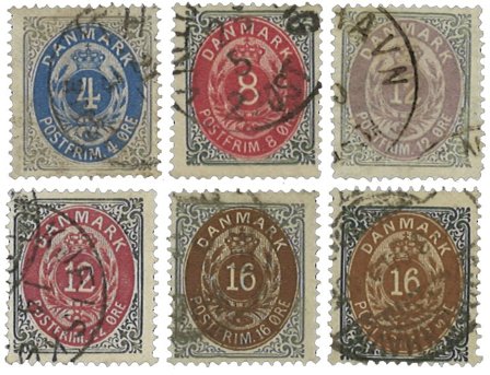 Danmark - 6 forskellige frimærker - Stemplet