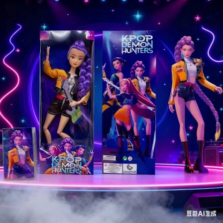 K-Pop Demon Hunters Chibi Figur Sæt | Søde Resin Dukker til Skrivebordet *Lilla hår med kort*