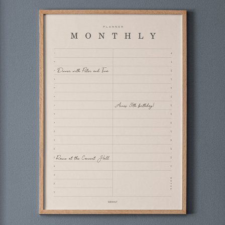 Plakat med Monthly Planner i 50x70 fra Gehalt — Stilren månedsplan