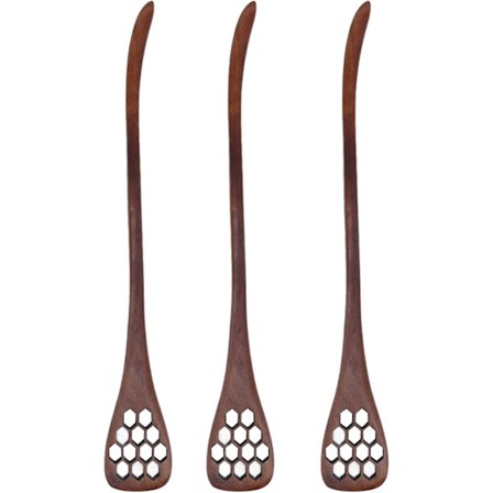Træ Honning Drypper 3 stk, Honning Dyppe Pinde Træ Honning Kam Honning Pind Honning Dyppe Ske Kaffe Røreske Sirup Dyppere (Brun)