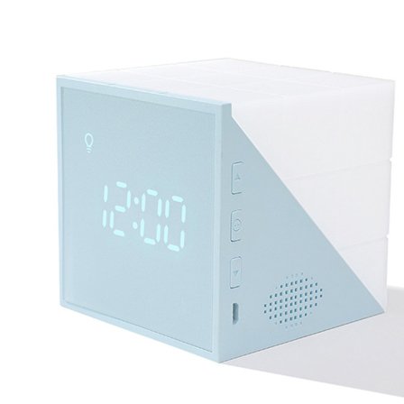 Vækkeur med farvet natbordslampe, solopgangssimulator, temperatur/dato/nedtællingsfunktion, USB-opladningsfunktion (BLÅ)